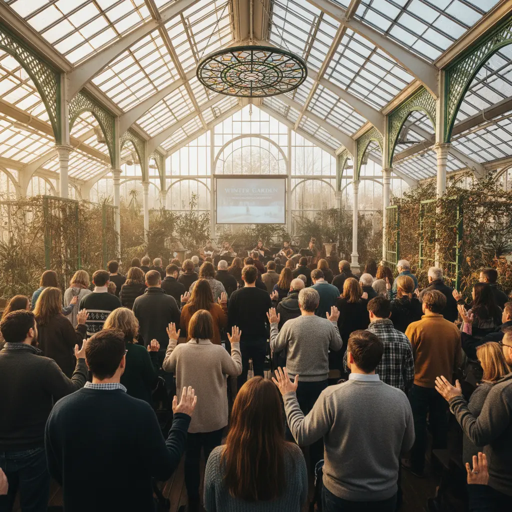 Comunidade da Sunlight Winter Garden reunida em comunhão e adoração